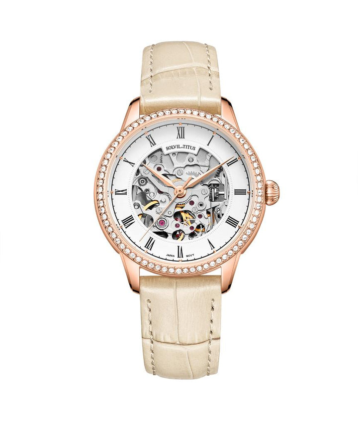 Exquisite 3 Hands Skeleton Mechanical Leather Watch (W06-03311-006)