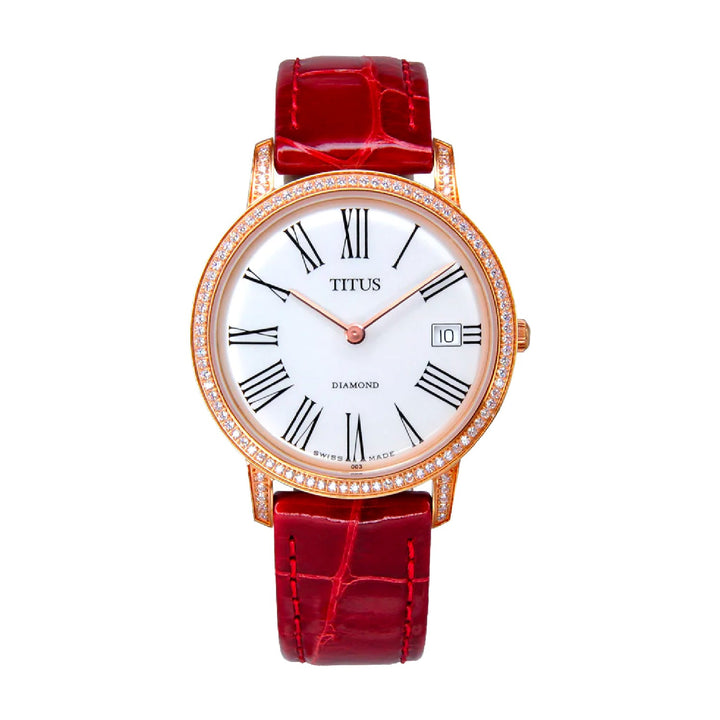 Fair Lady Swiss Made 2 Hands Date Quartz Alligator-skin Diamond Watch (W06-02751-003)