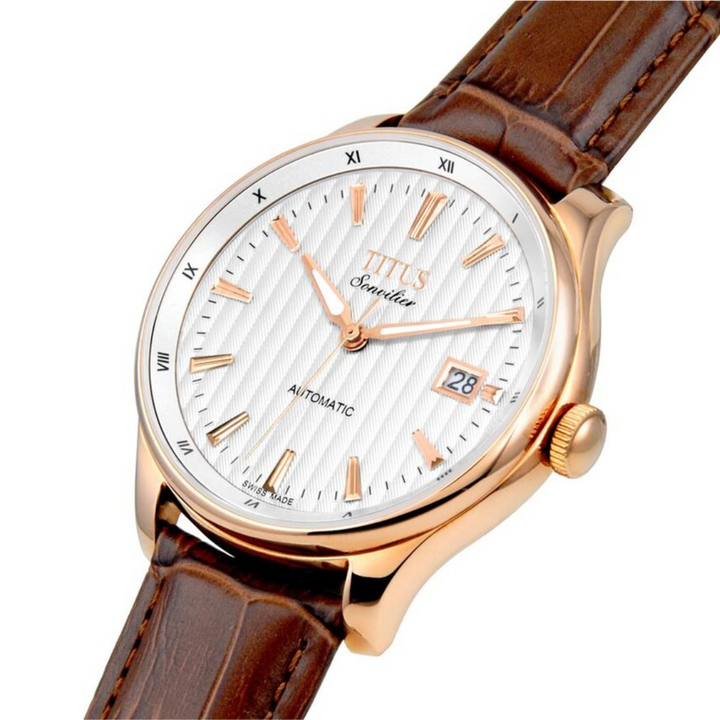 Sonvilier Swiss Made 3 Hands Date Mechanical Leather Watch (W06-02919-004)