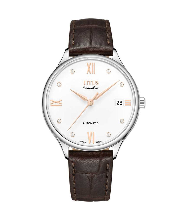 Sonvilier Swiss Made 3 Hands Date Mechanical Leather Watch (W06-03116-005)