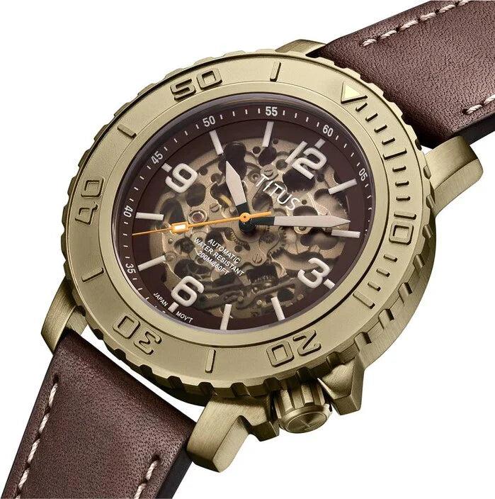 The Cape 3 Hands Mechanical Skeleton Leather Watch (W06-03279-004)